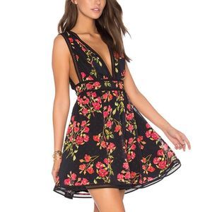 NBD Isaac Dress in Red Floral Print Plunging Fit & Flare Mini Revolve
